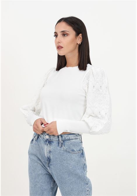 White shirt with decorated puff sleeves for women ONLY | 15235327Cloud Dancer